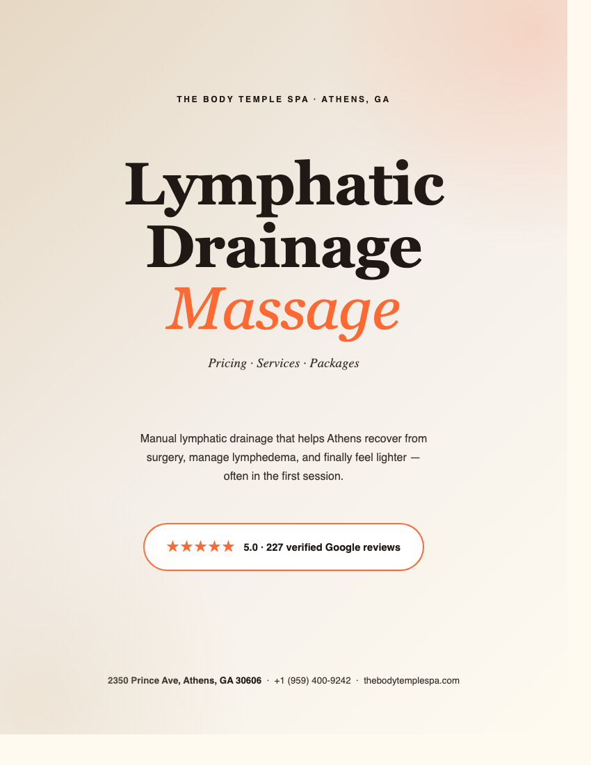 The Body Temple Spa lymphatic prices, services & packages brochure cover