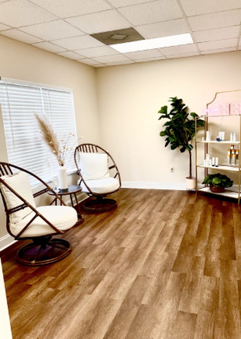 Treatment waiting room with retail shelf